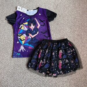 Wednesday Addams Graphic T-Shirt and Tulle Tutu Skirt Set Kids Size 10/12